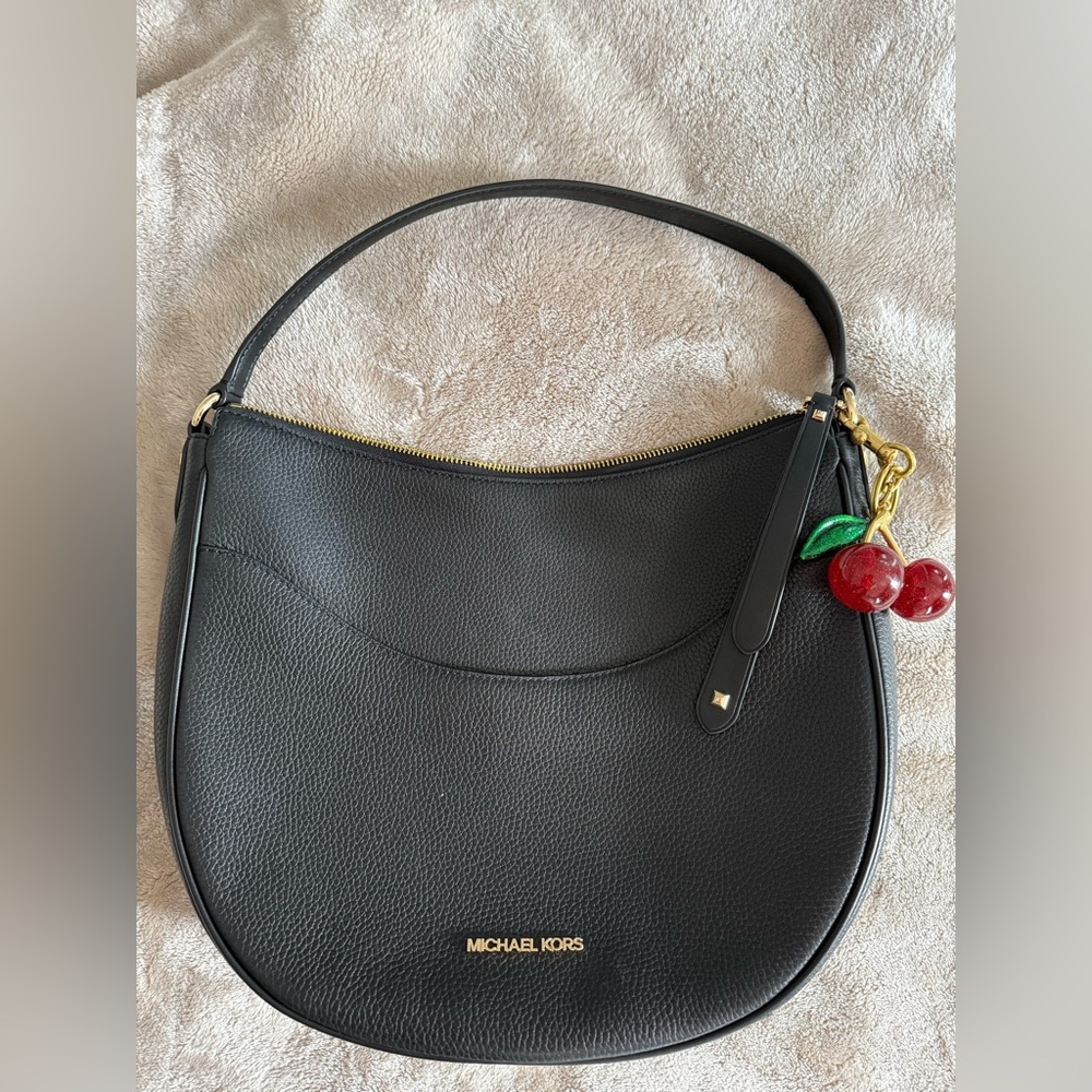 Michael Kors Dover Black Shoulder Bag with Cherry Charm